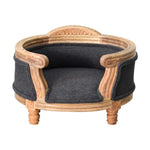 Solid Mango Wood, Upholstered Carved Battleship Tweed Pet Bed