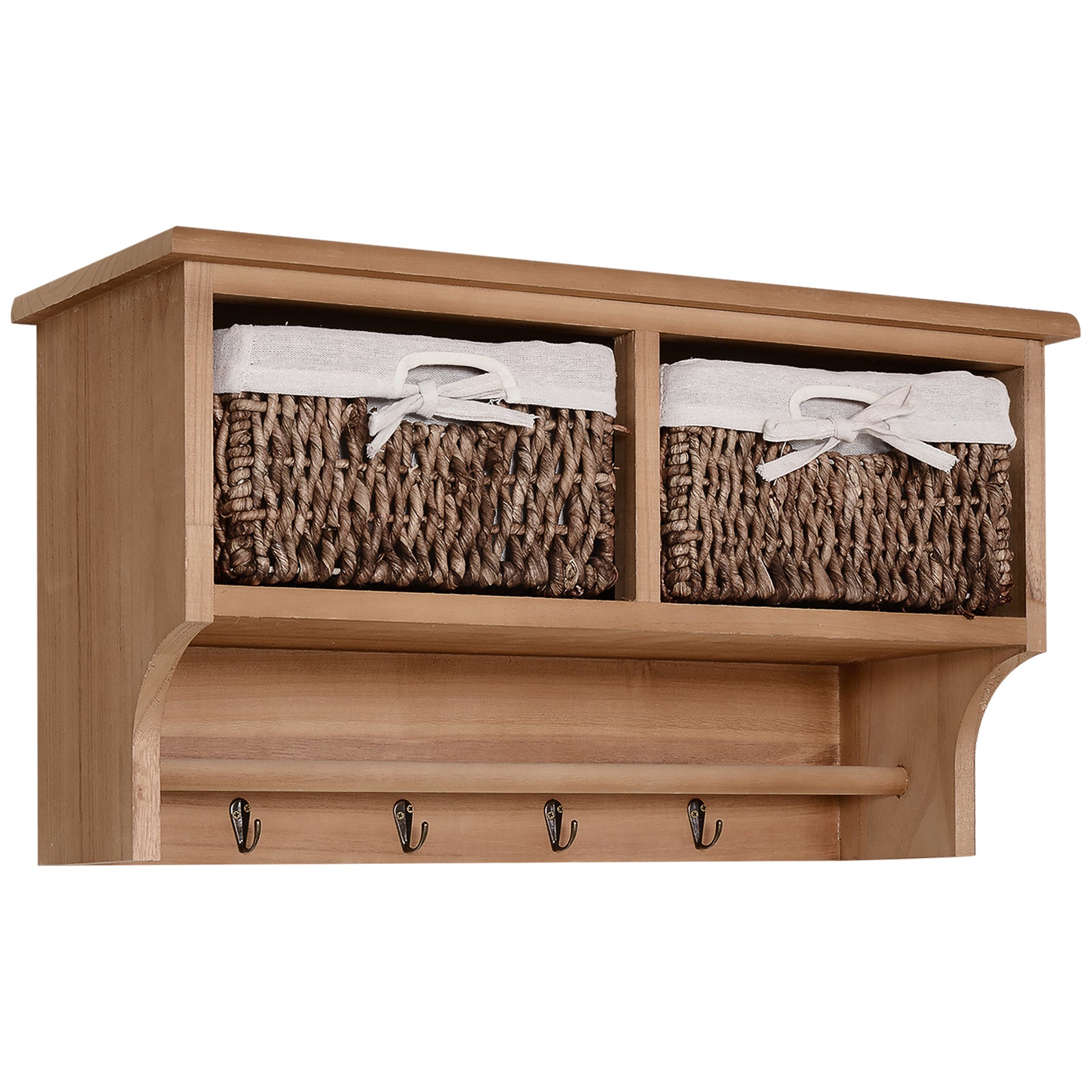 Entryway Coat Rack Wall Mounted Shelf Hooks 2 Baskets