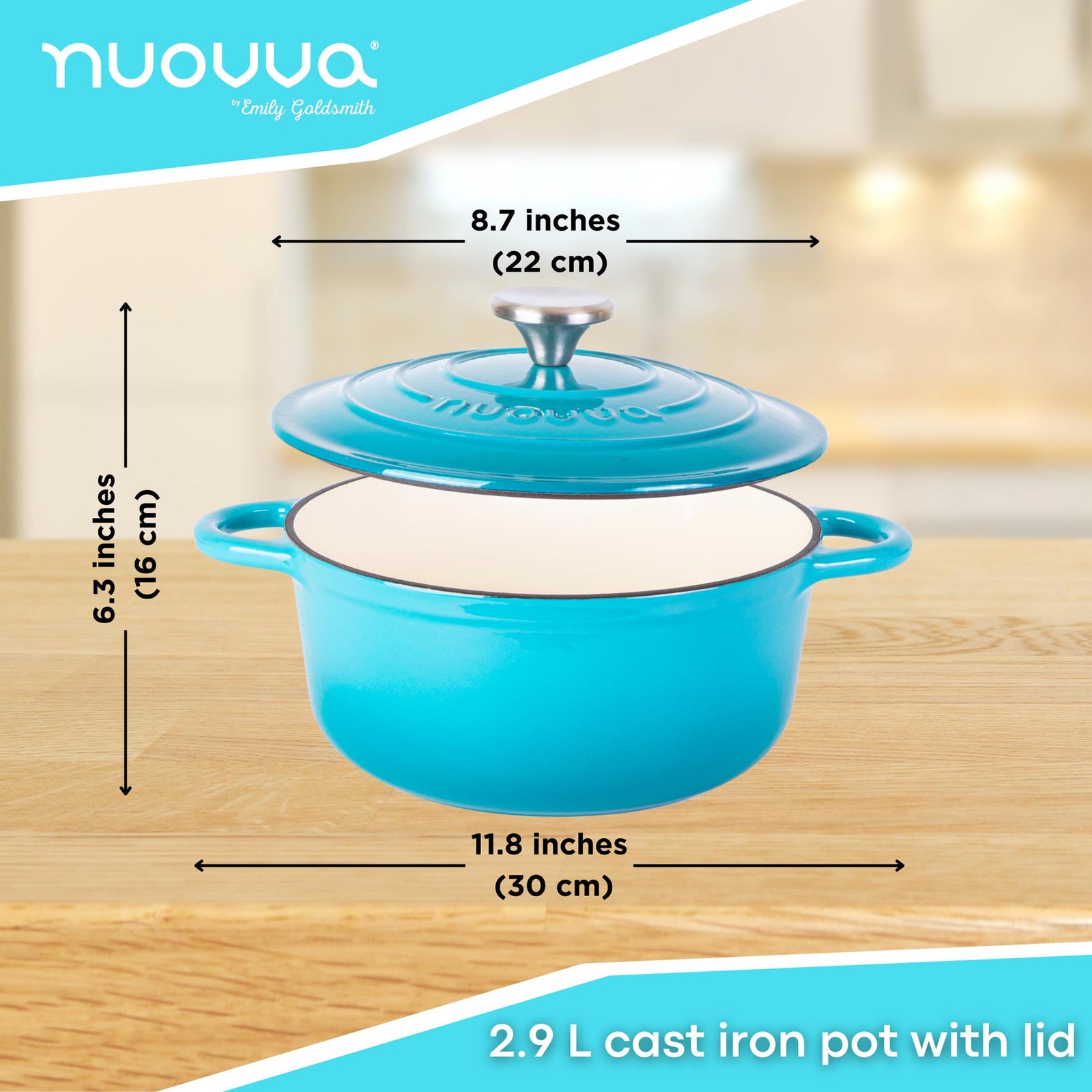 Cast Iron Dutch Oven Casserole Pot With Lid - 22cm (2.9l) | Blue