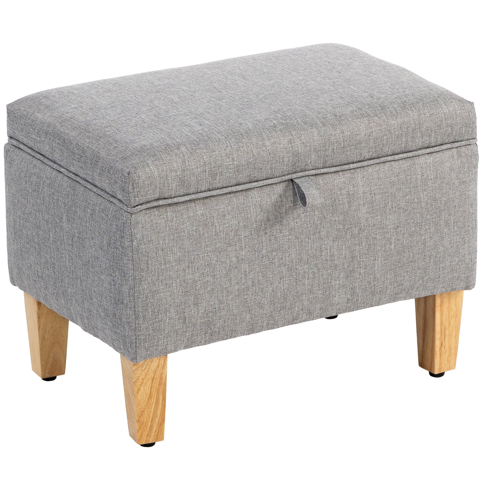 Linen Storage Ottoman Storage Box With Rubberwood Legs | Light Grey