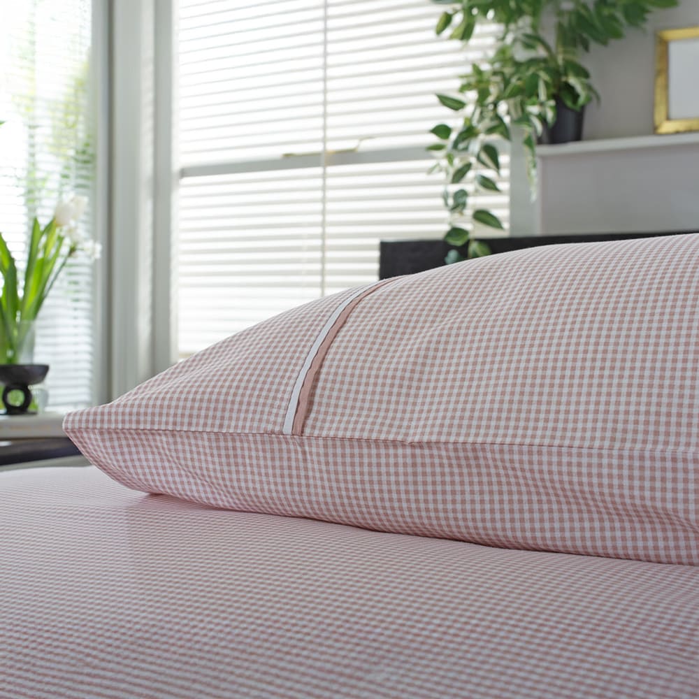 Gingham Cotton Duvet Cover Set – Soft, Breathable Fabric With Double-piped Edging | Super King | Rose