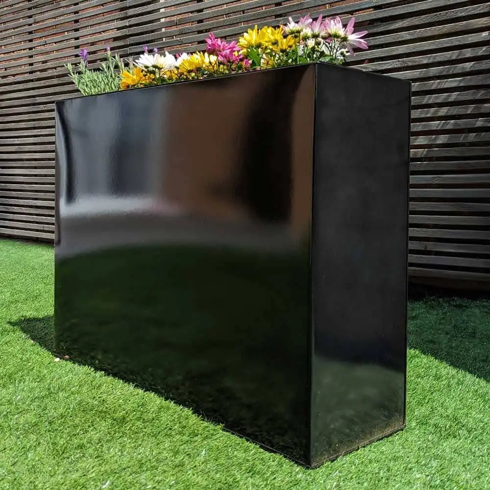 Long Zinc Galvanised Tall Trough Planter | 120cm x 40cm x 100cm | Black Gloss