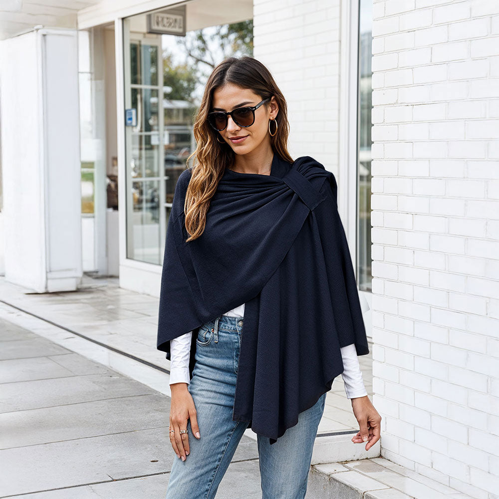 Elegant Cross Front Shawl Wrap | Navy Blue