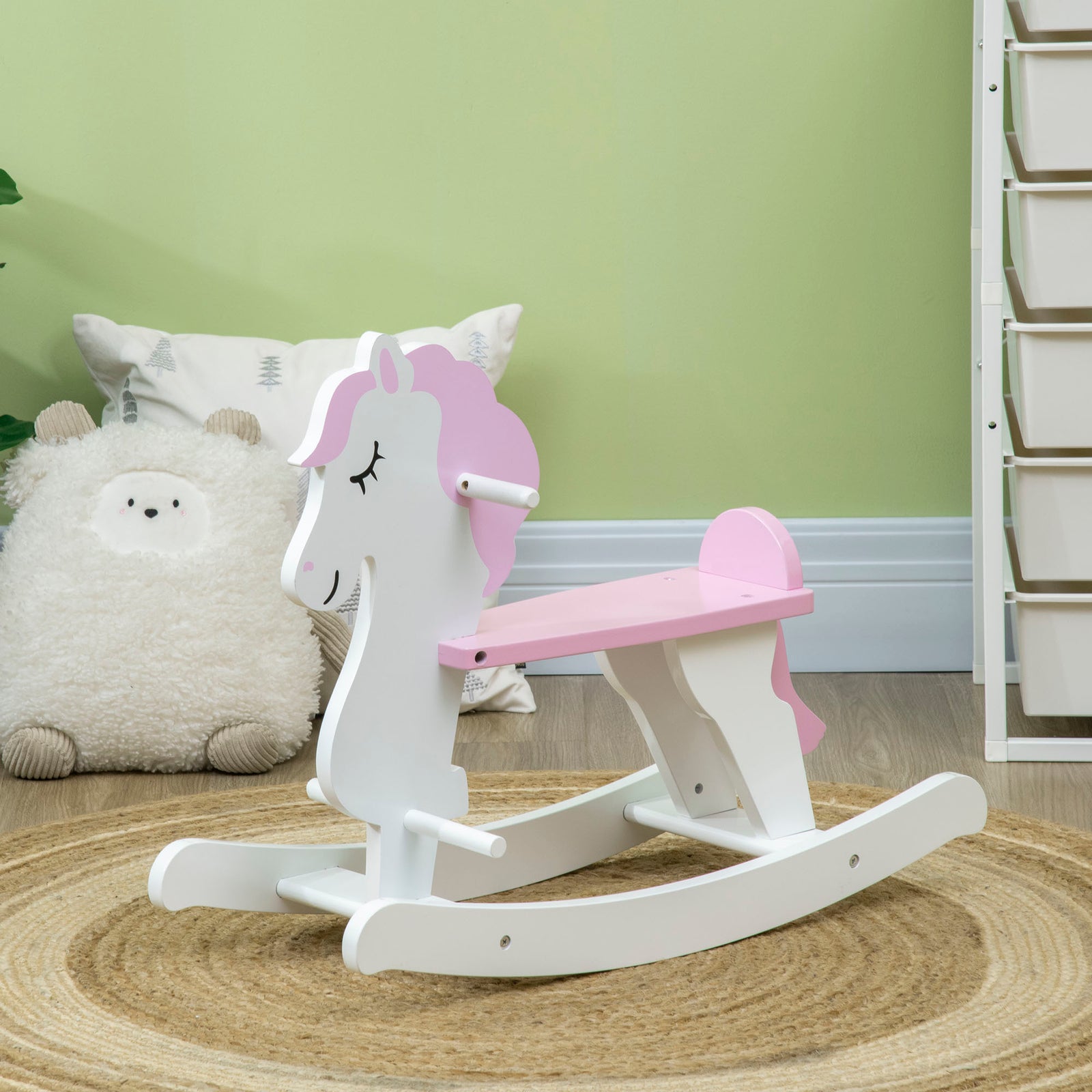 Kids Ride-on Toy Rocking Horse W/ Handlebar, Foot Pedal - Pink