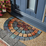 Elegant Tile Effect Halfmoon Doormat | Blue