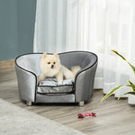 Dog Sofa Pet Chair, Kitten Bed Couch W/ Wooden Frame, Removable Cushion