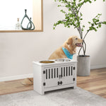 Raised Dog Bowls For Large Dogs Feeding Station W/ Stand, Storage | White