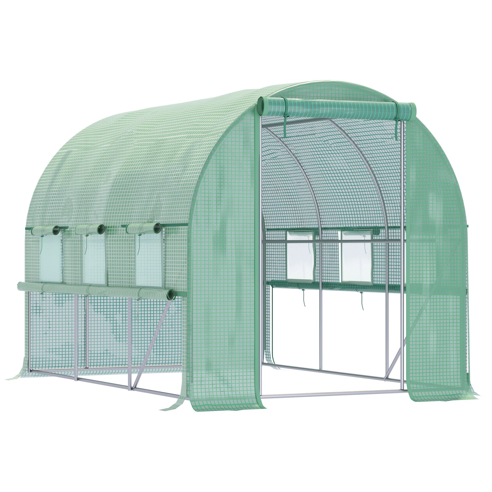 Walk-in Polytunnel Greenhouse W/ Sidewalls | Green