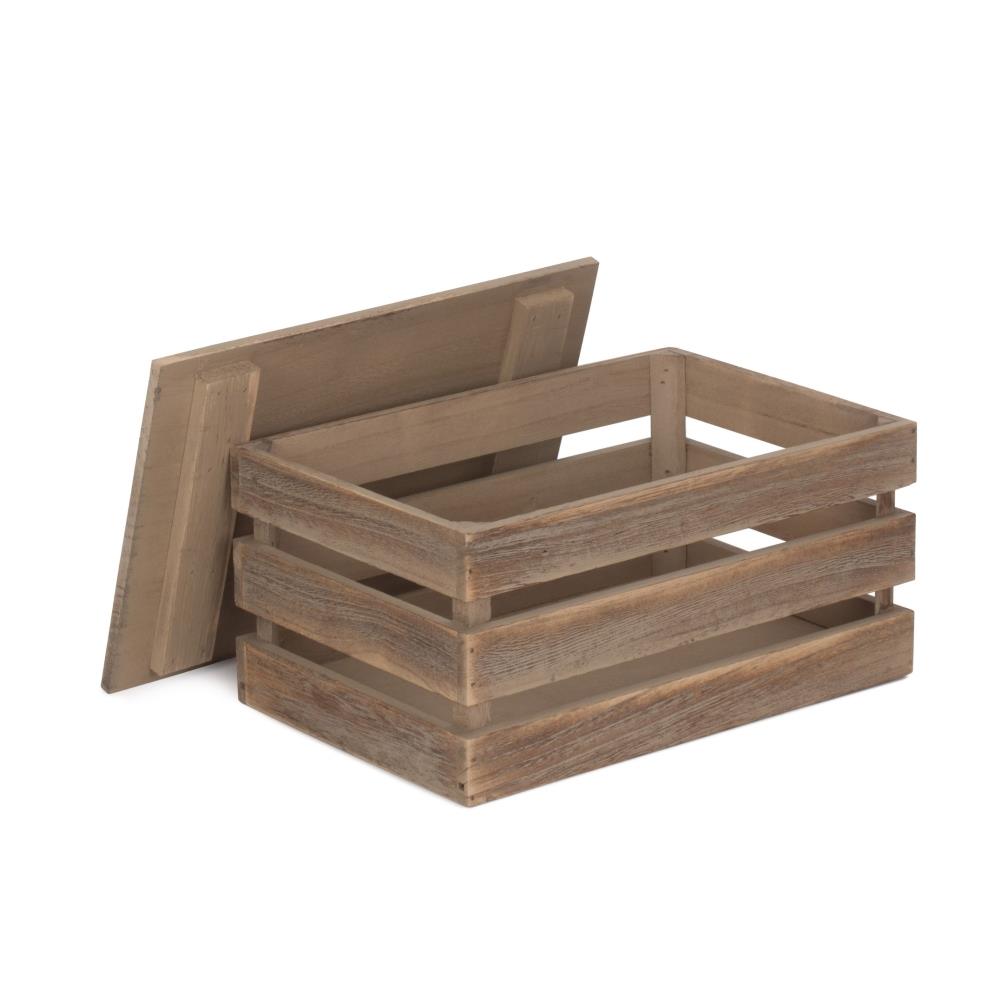 Oak Effect Slatted Lidded Wooden Storage Box | Set-of-3 | Brown