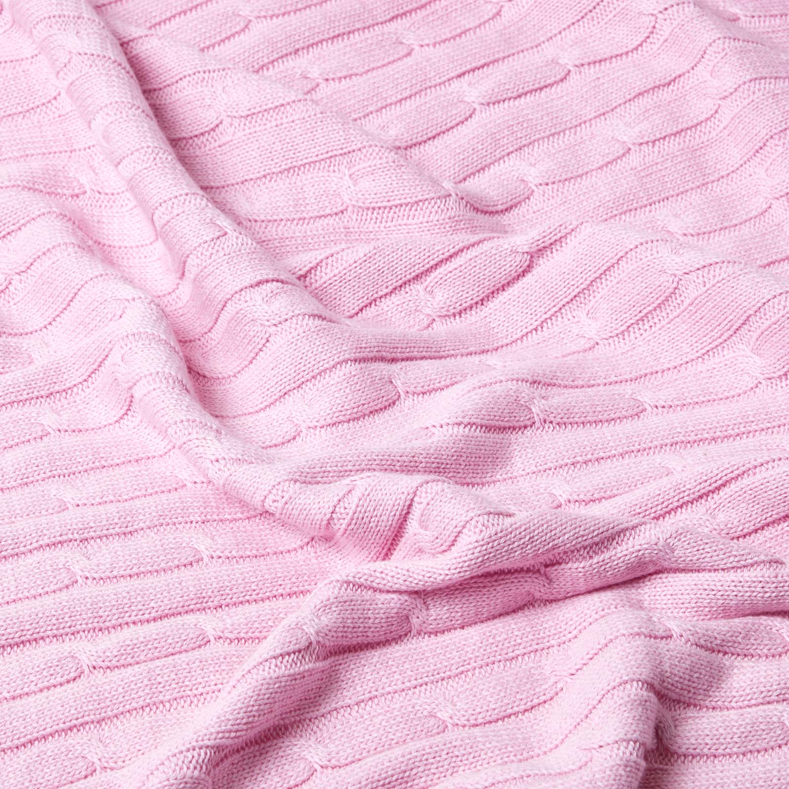 Combed Cotton Cable Knit Throw | 130cm x 170cm | Pink