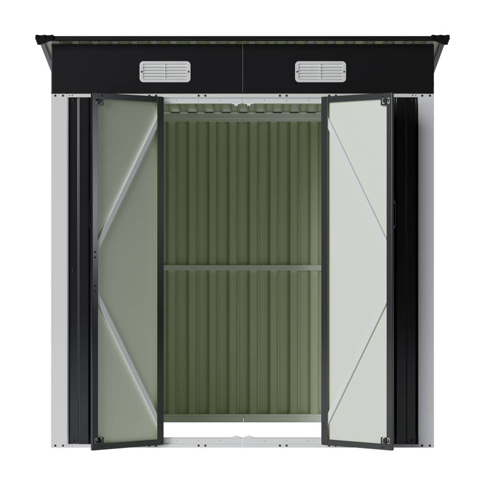 Breeins 6x4ft Lockable Metal Outdoor Storage Shed with Pent Roof, Double Hinge Doors & Air Vents, Weather-Resistant Garden Tool Storage House