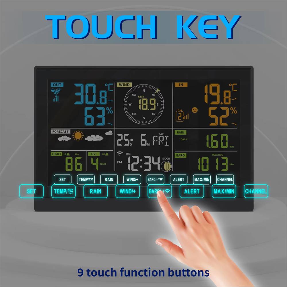 7-in-1 Wifi Weather Station With Outdoor Sensor – Lcd Colour Display, Solar Powered, Wind, Rain, Uv & Temperature Monitoring