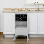 Kids Step Stool Toddler Kitchen Stool With Blackboard Lockable Handrail | Grey