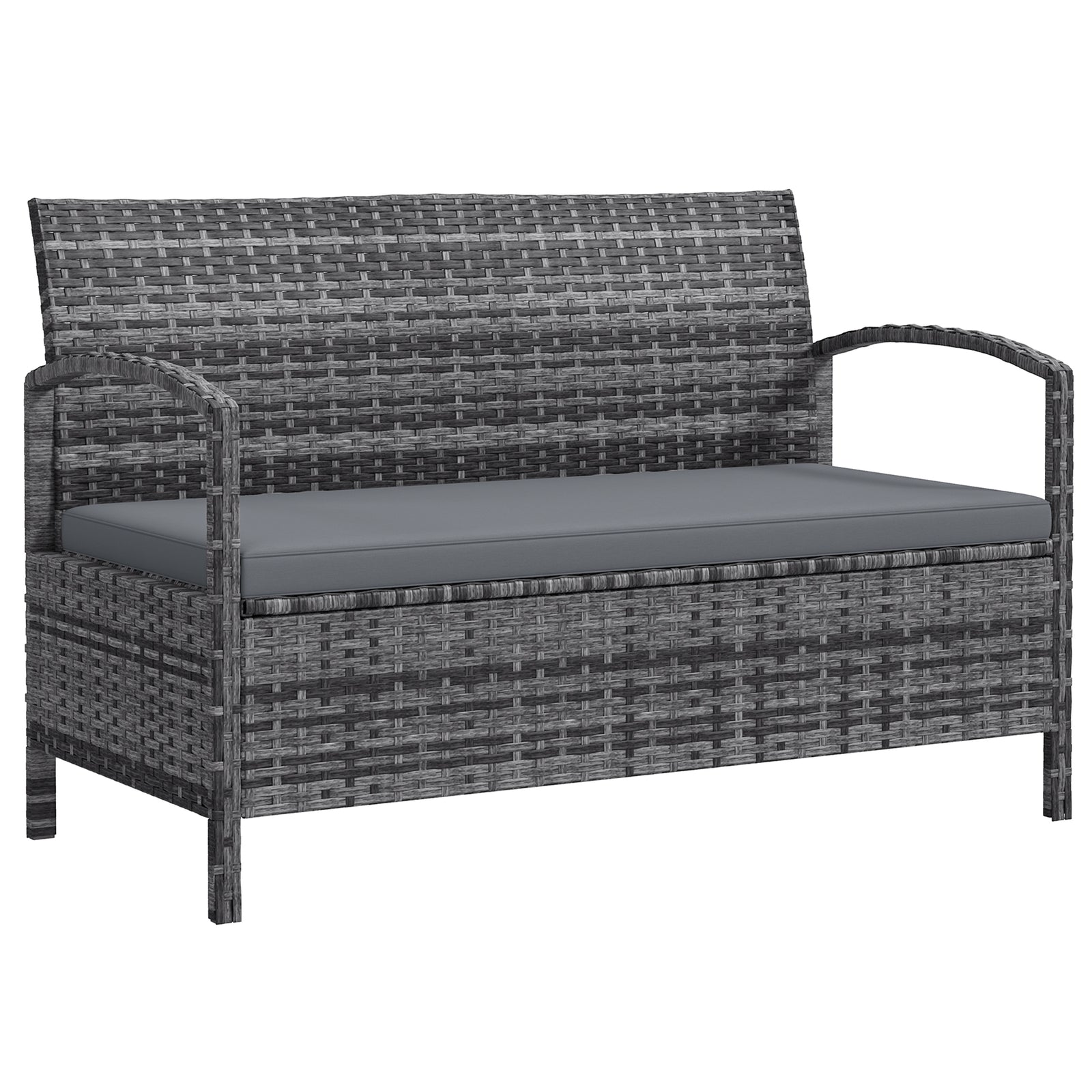 Rattan Garden Bench W/ 125l Storage, Cushioned Outdoor Bench