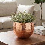 Large Metal Bowl 22 X 18cm Hammered Copper Colour Straight Edge