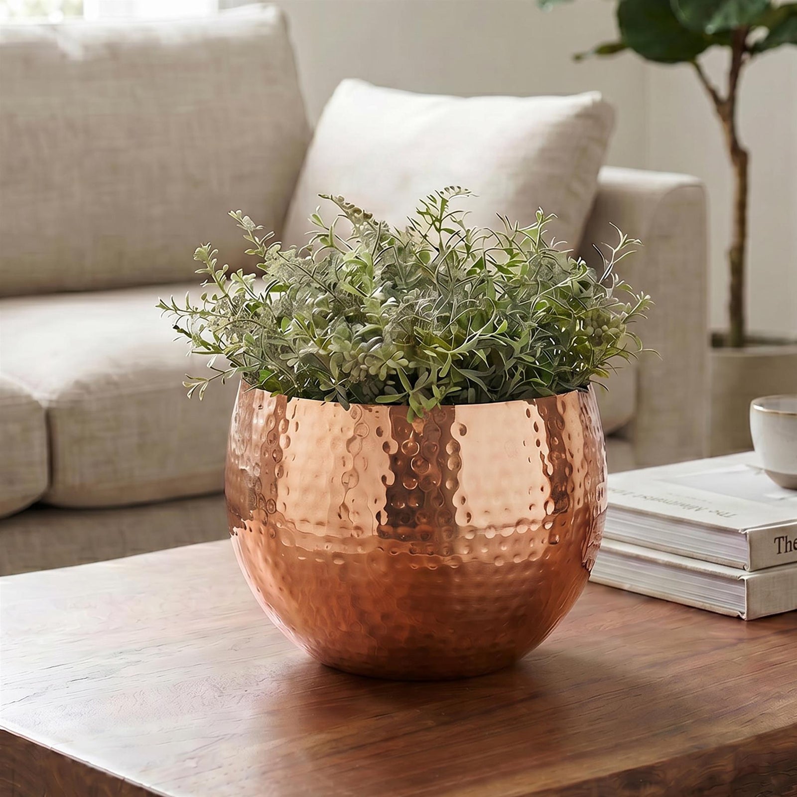 Large Metal Bowl 22 X 18cm Hammered Copper Colour Straight Edge
