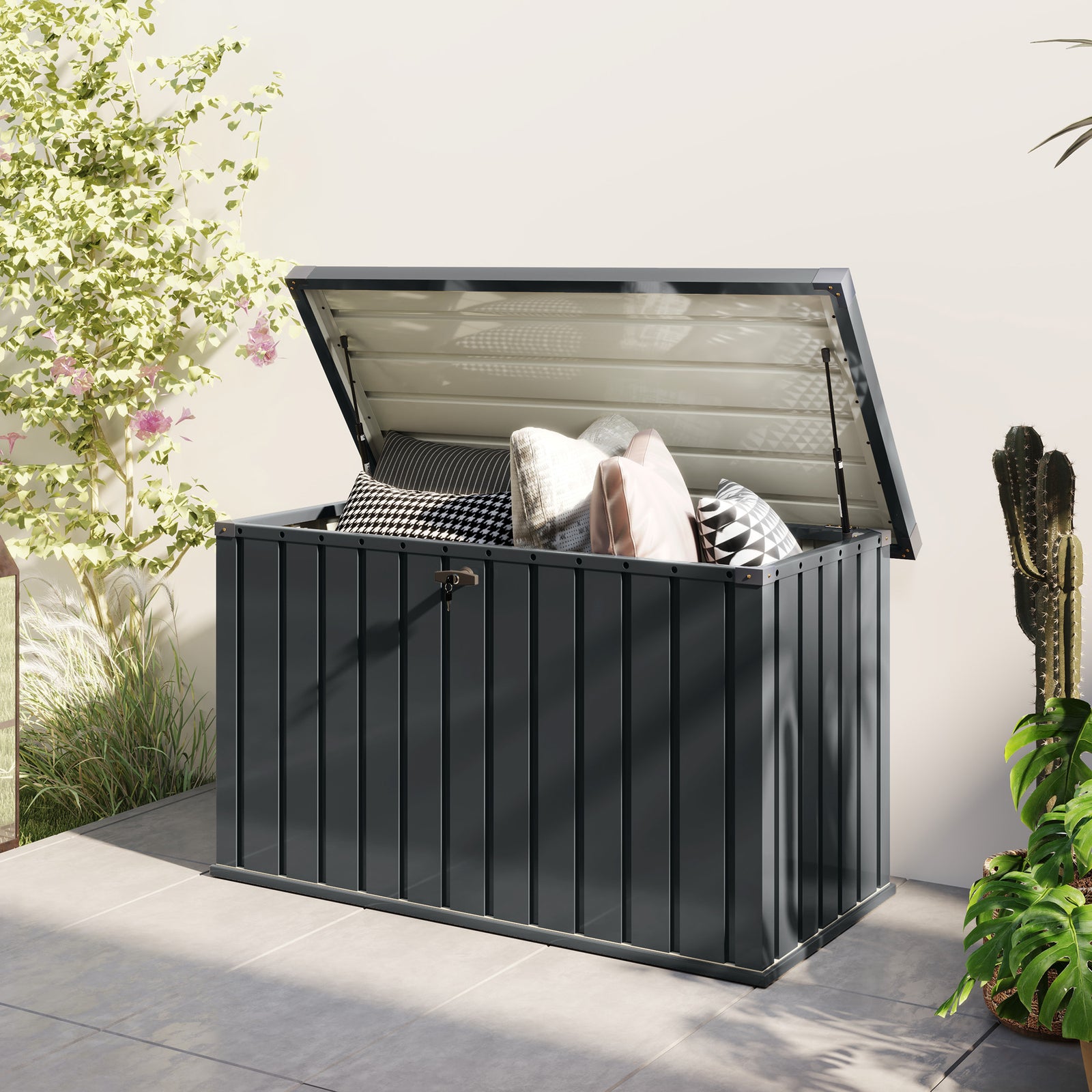 400l Waterproof Metal Outdoor Storage Box With Lock And Keys