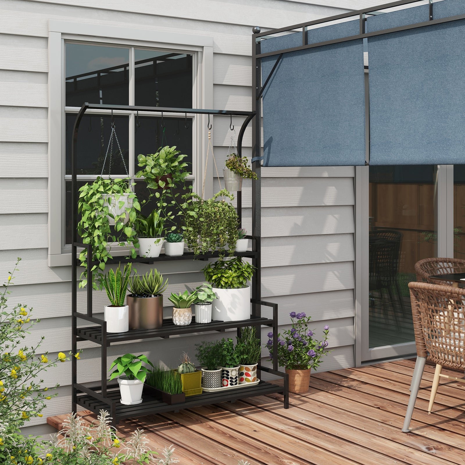 3 Tiered Plant Stand Ladder Shelf With Hanging Hooks