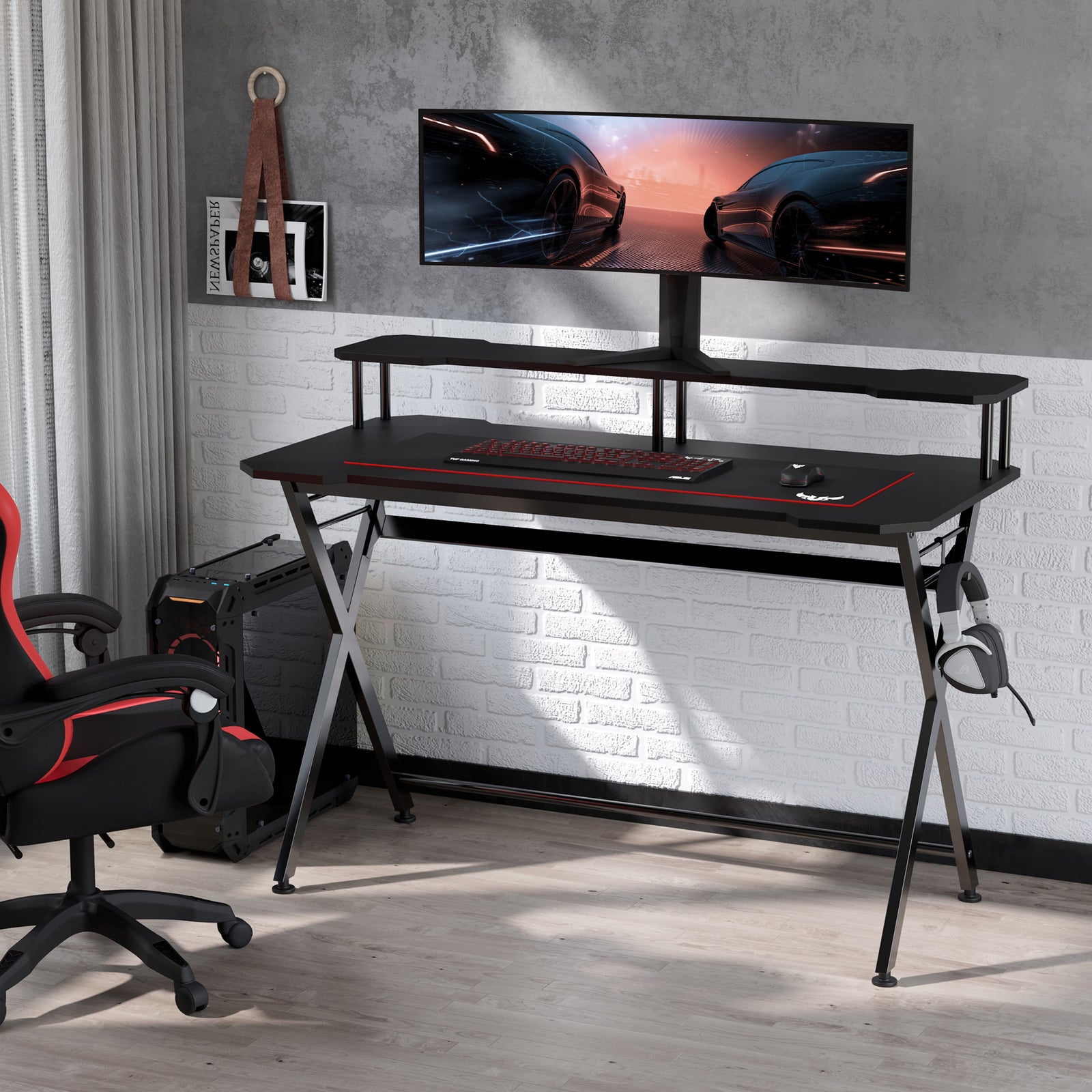 Gaming Desk Writing Table W/ Headphone Hook
