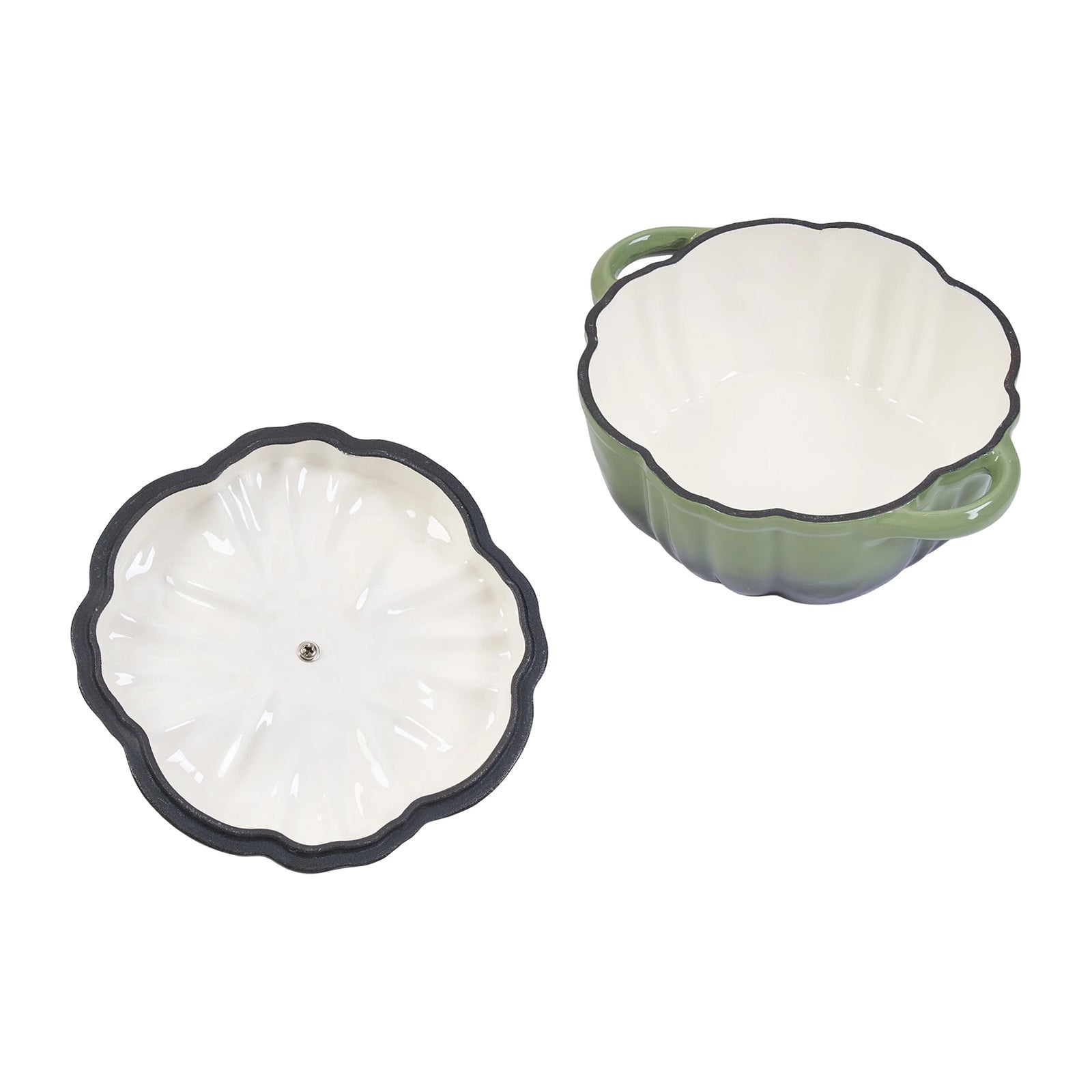 Enamelled Cast Iron Pumpkin Dutch Oven With Lid And Handles | Green