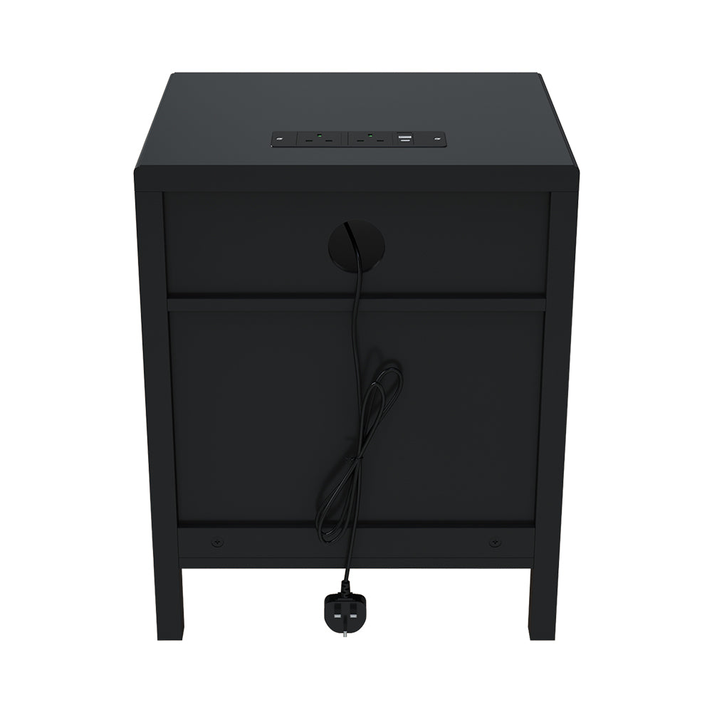 Bedside Tables With Charging Station & Drawers | Set of 2 | Black
