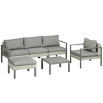 6 Pcs Rattan Garden Furniture Set With Table, Cushion | Light Slate Gray