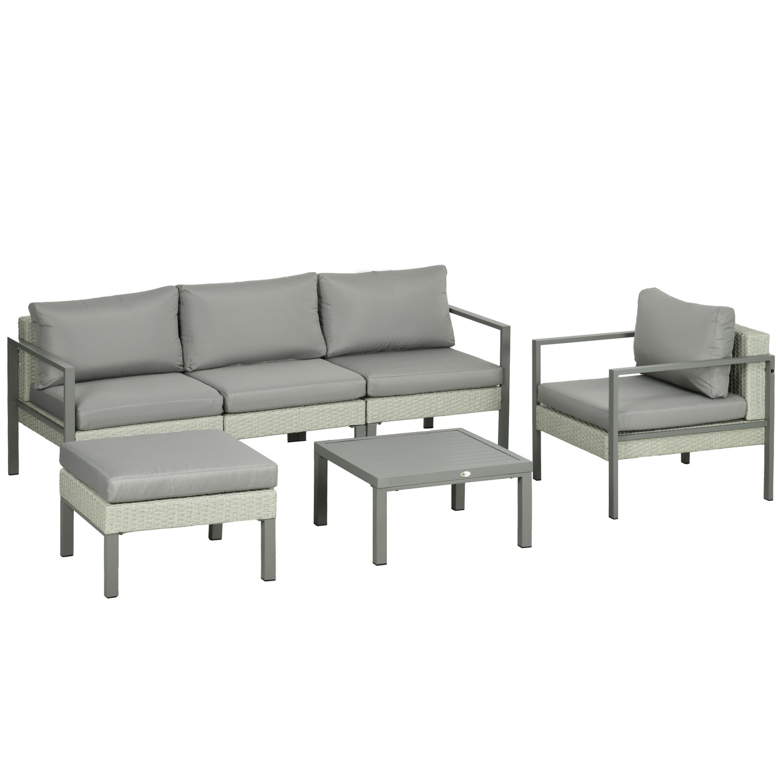 6 Pcs Rattan Garden Furniture Set With Table, Cushion | Light Slate Gray
