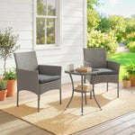 3 Piece Rattan Bistro Set With 2 Tier Glass-top Table, Chairs | Grey
