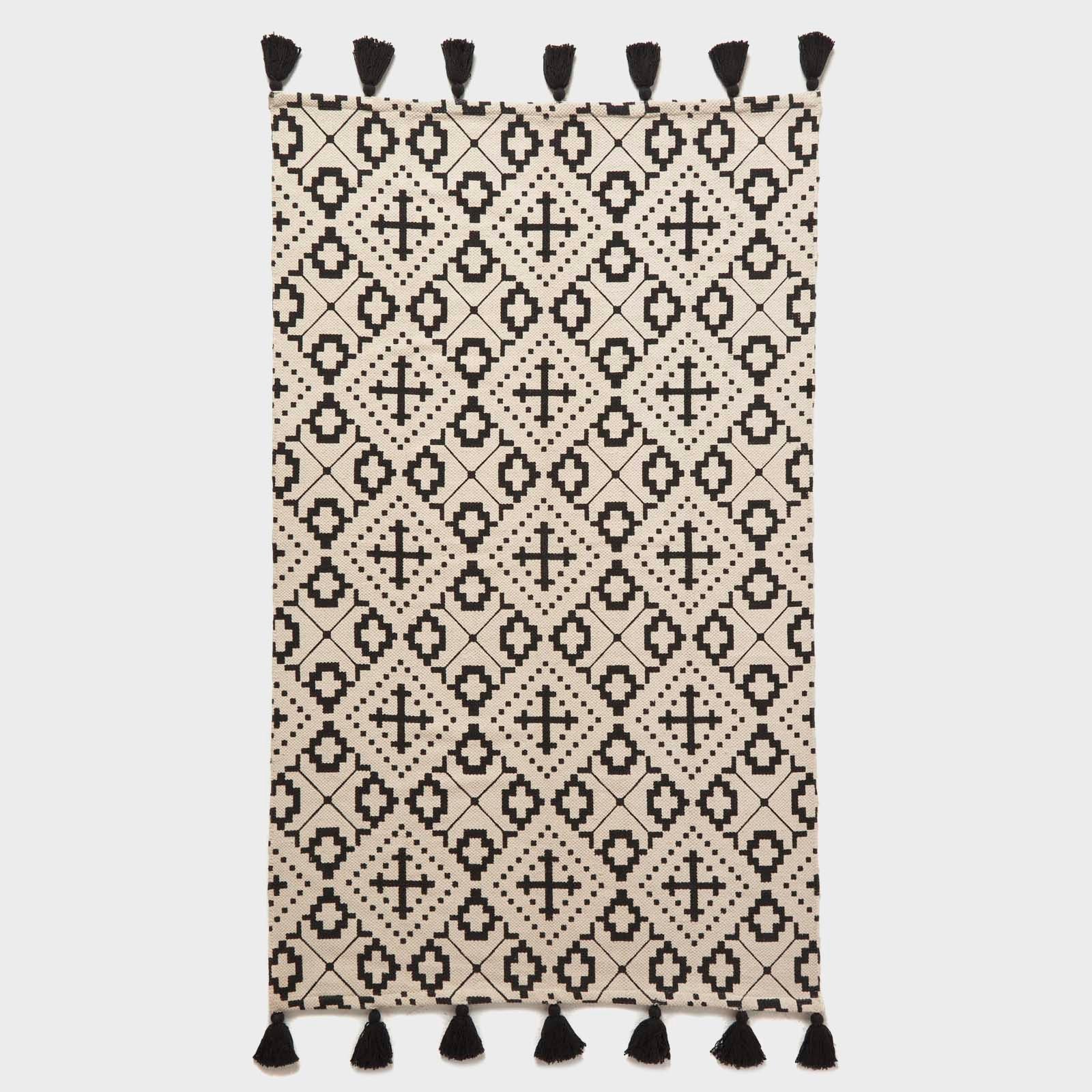 Reva Black & White Cotton Geometric Rug | 120cm x 180cm | Black & White