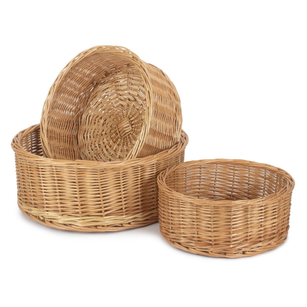 Wicker Round Straight Sided Tray | Set-of-3 | Brown