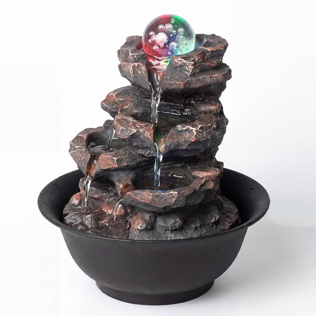 Spector Water Fountain Tabletop Water Feature 3-speed Flow Resin Rock Brown