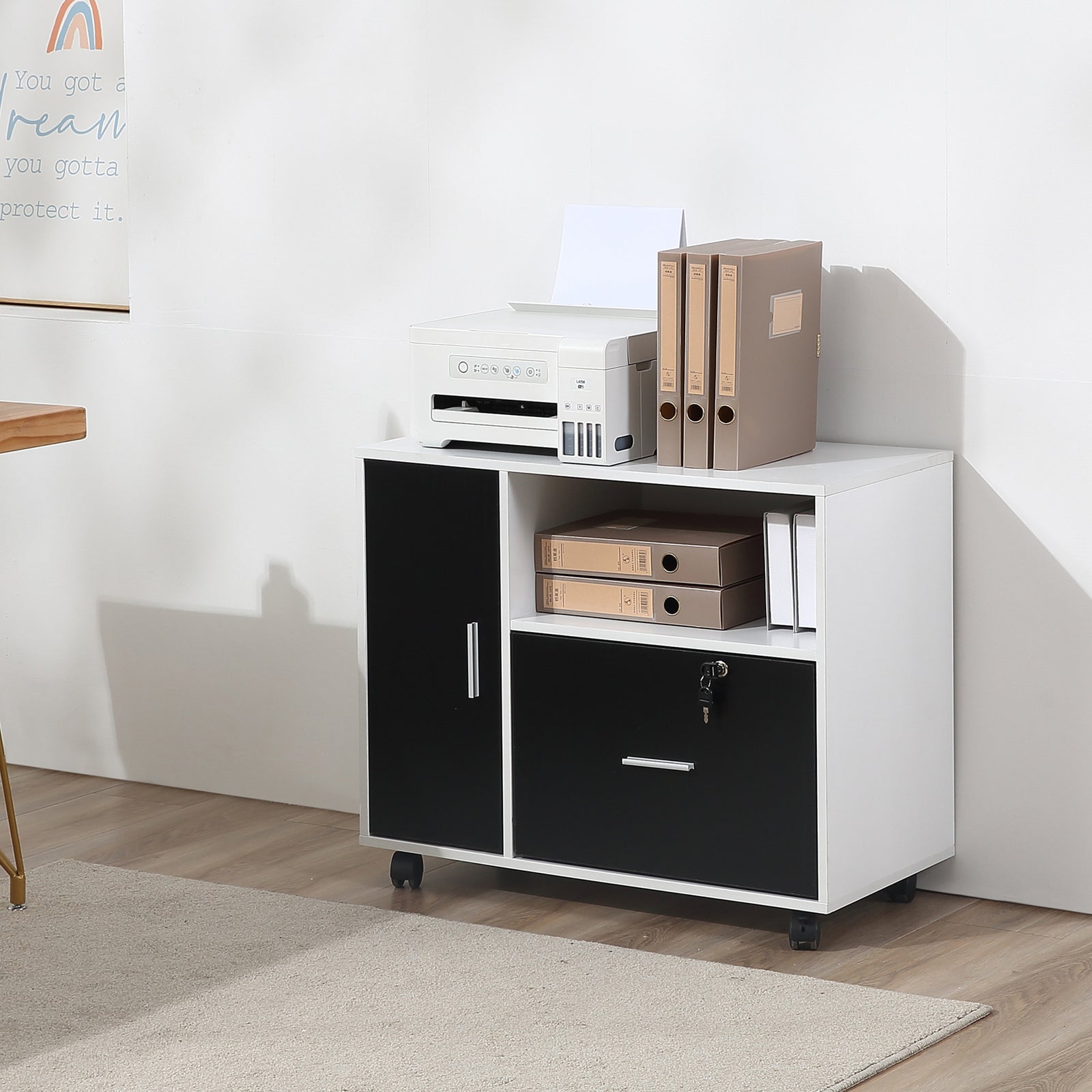 Mobile Office File Cabinet With Lockable Drawer