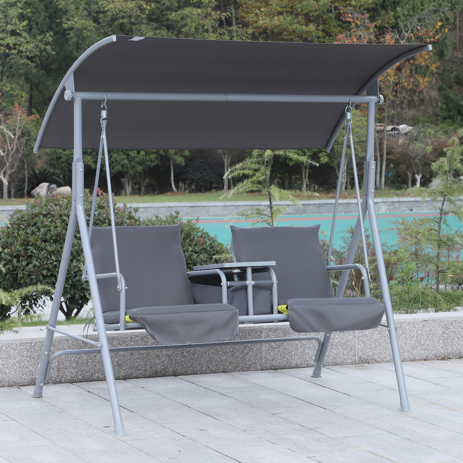 2 Person Covepatio Swing W/ Pivot Table And Console