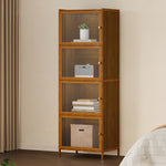 Versatile 4-tier Storage Cabinet With Transparent Doors,bamboo & Mdf Freestanding Organizer For Small Spaces