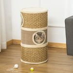 Cat Scratching Barrel Kitten Tree Tower With Sisal And Seaweed Rope