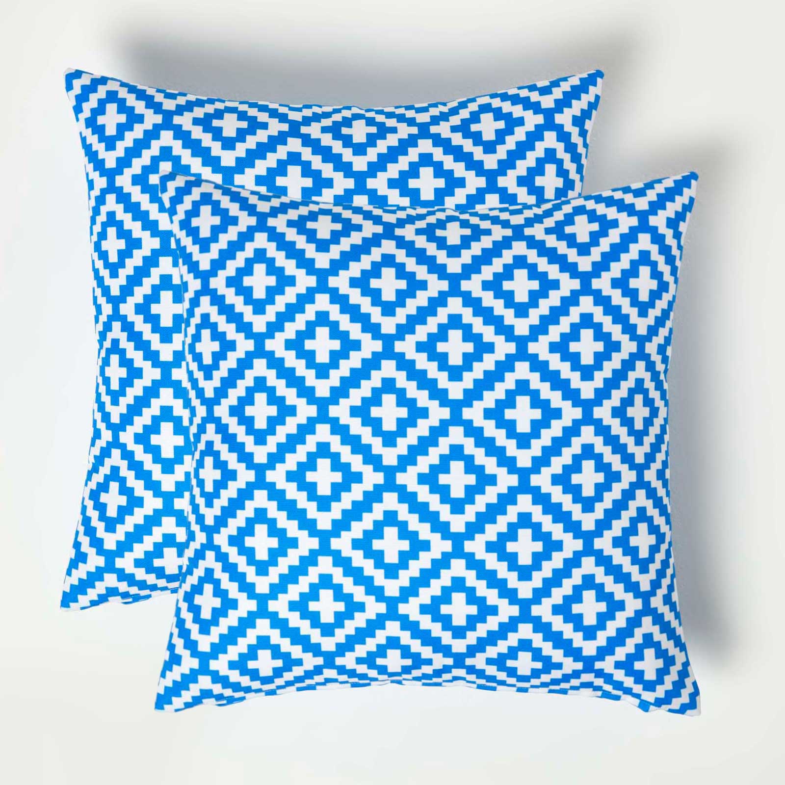Blue Geometric Outdoor Cushion 45 X 45 Cm, Set Of 2 | 45cm x 45cm | Blue & White