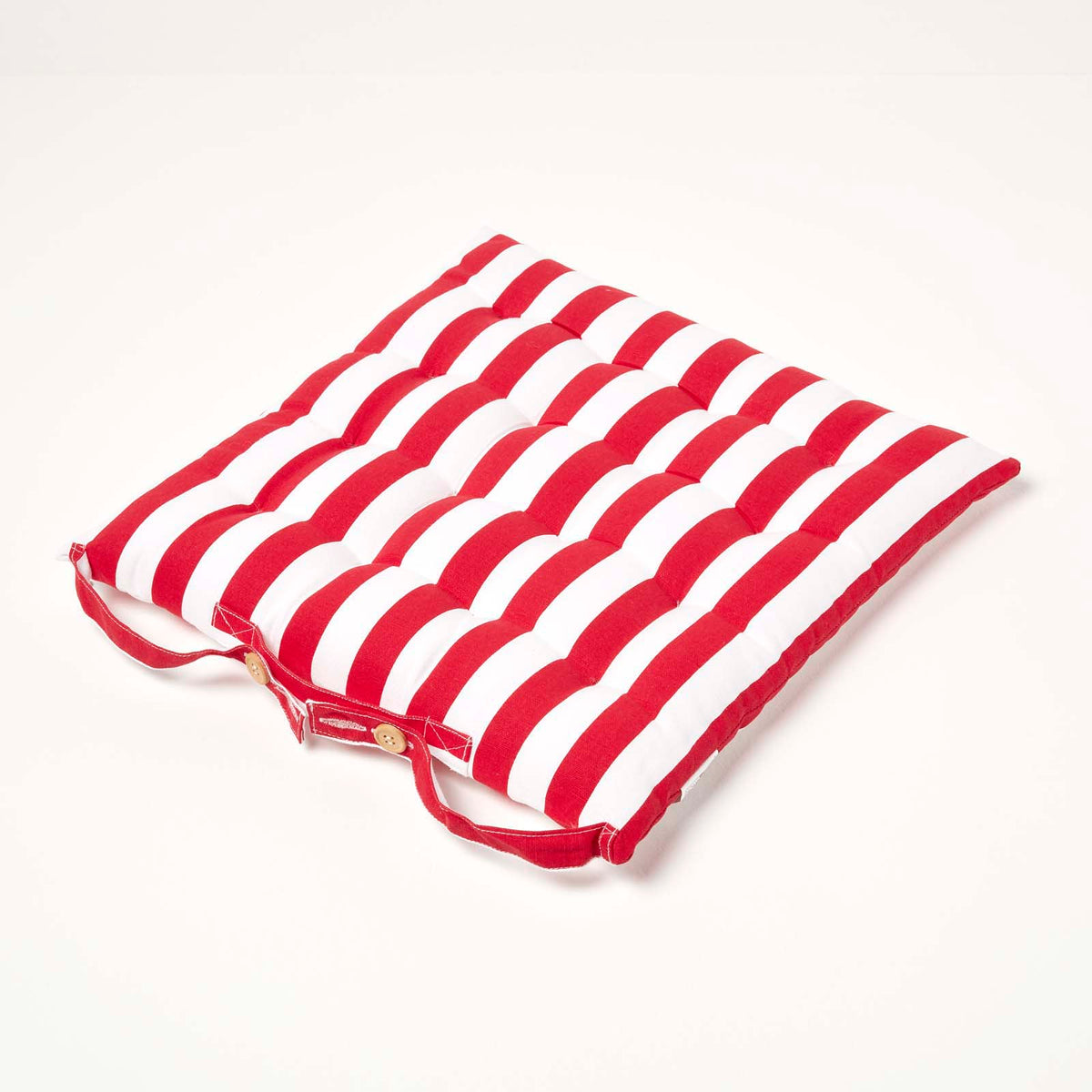 Red Stripe Seat Pad With Button Straps 100% Cotton, 40 X 40 Cm | Set of 4 | Red