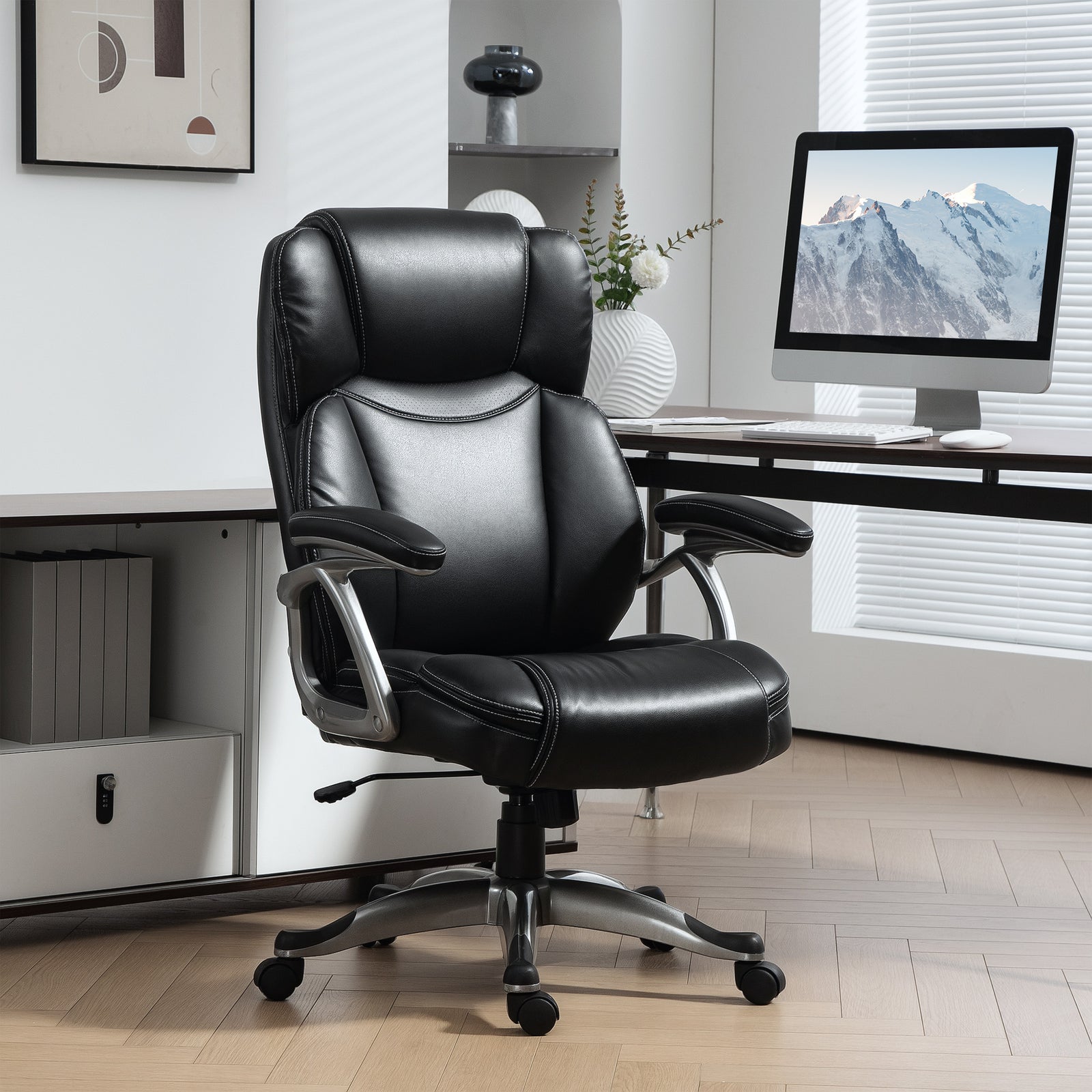 Tilting Executive Office Chair, Pu Leather Desk Chair | Black