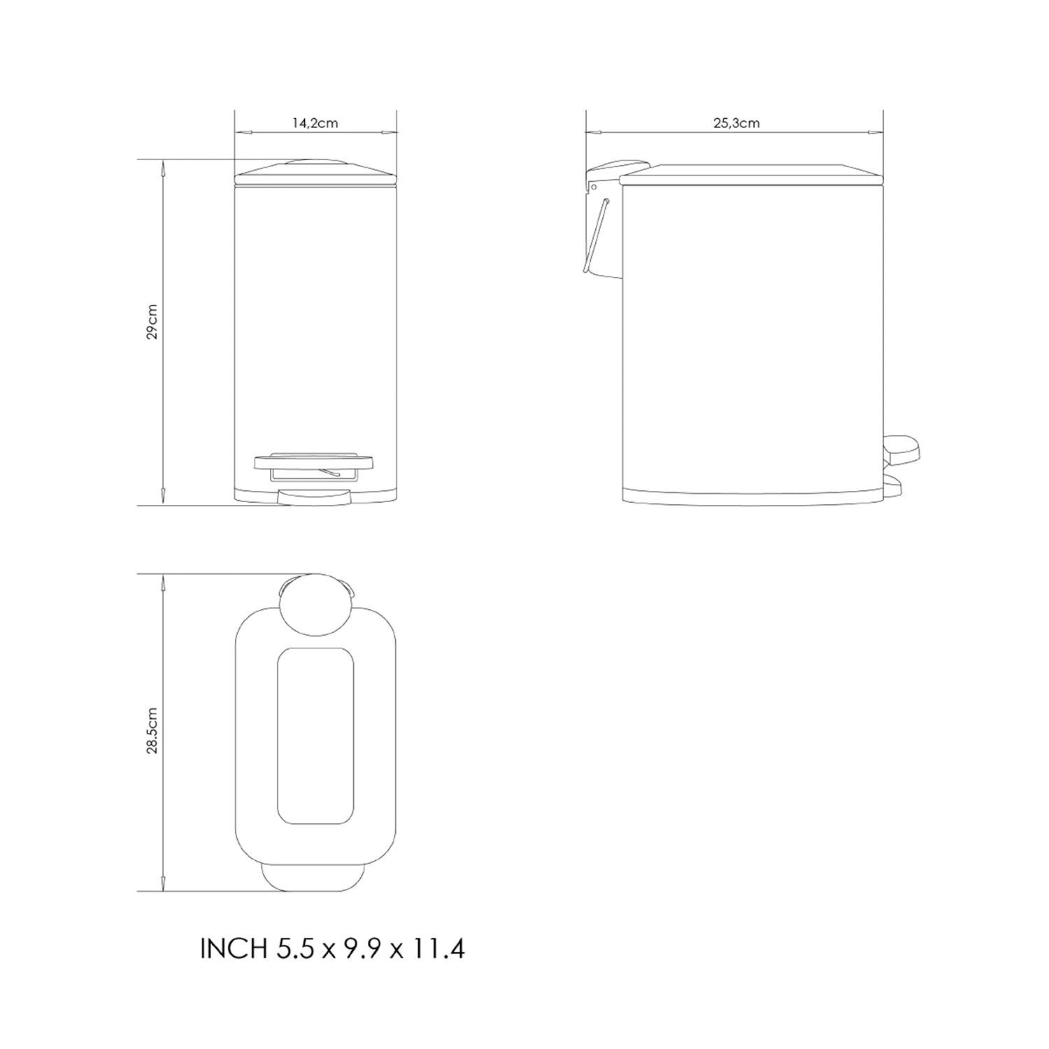 Bathroom Bin 5l, Slim Pedal, Removable Bucket Black Essentials Collection