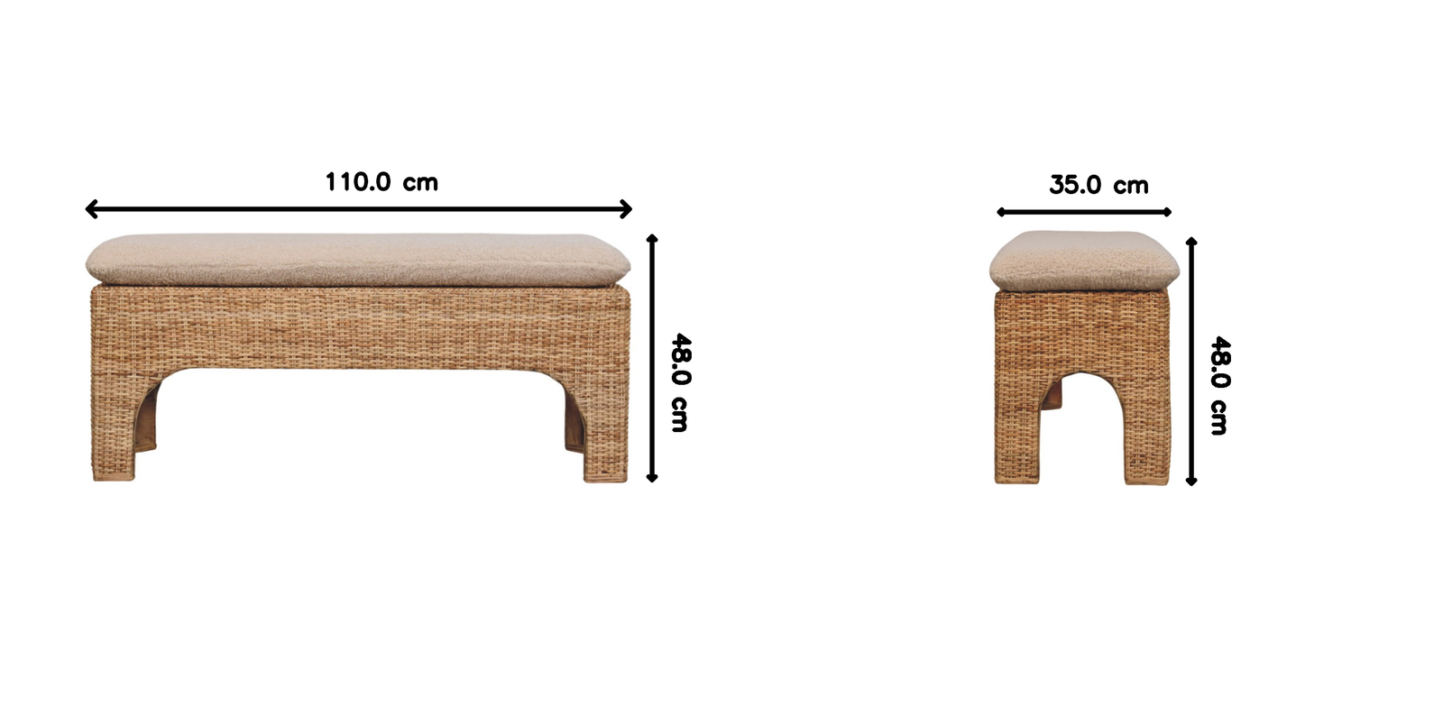Rattan Harmony Cushioned Seat, Beige and Cream