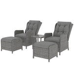 Recliner Rattan Garden Furniture W/ Two-tier Glass Top Table | Light Grey