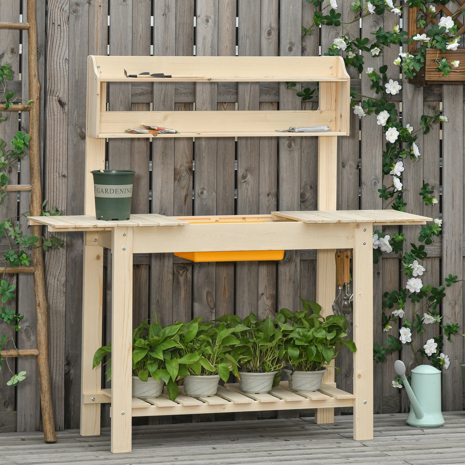 Garden Potting Bench, Sliding Tabletop, Natural | Natural