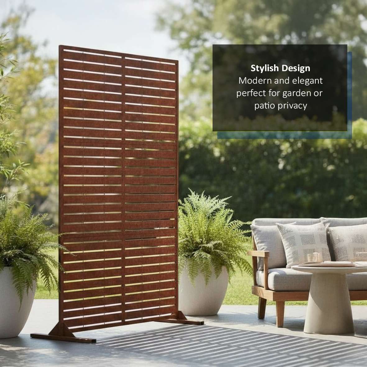 Metal Outdoor Privacy Screen 90cm X 180cm - Slats | 180cm x 90cm | Rust