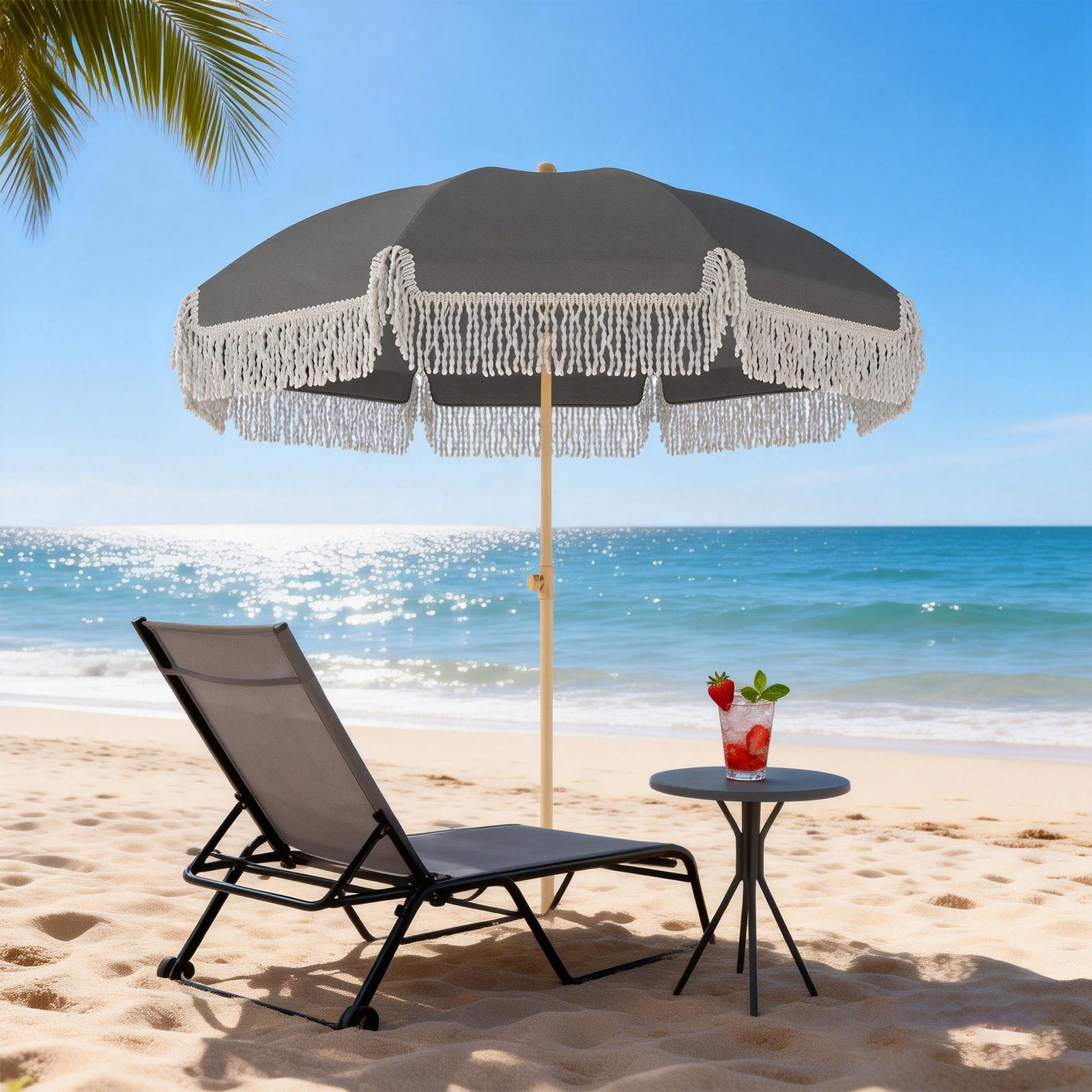 1.7 M Beach Umbrella, Adjustable Height Portable Parasol | Grey