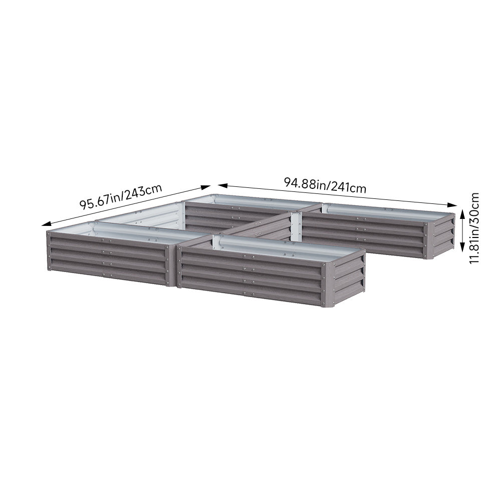 U-shaped Raised Garden Bed Metal Planter Box With 5 Compartments | Grey