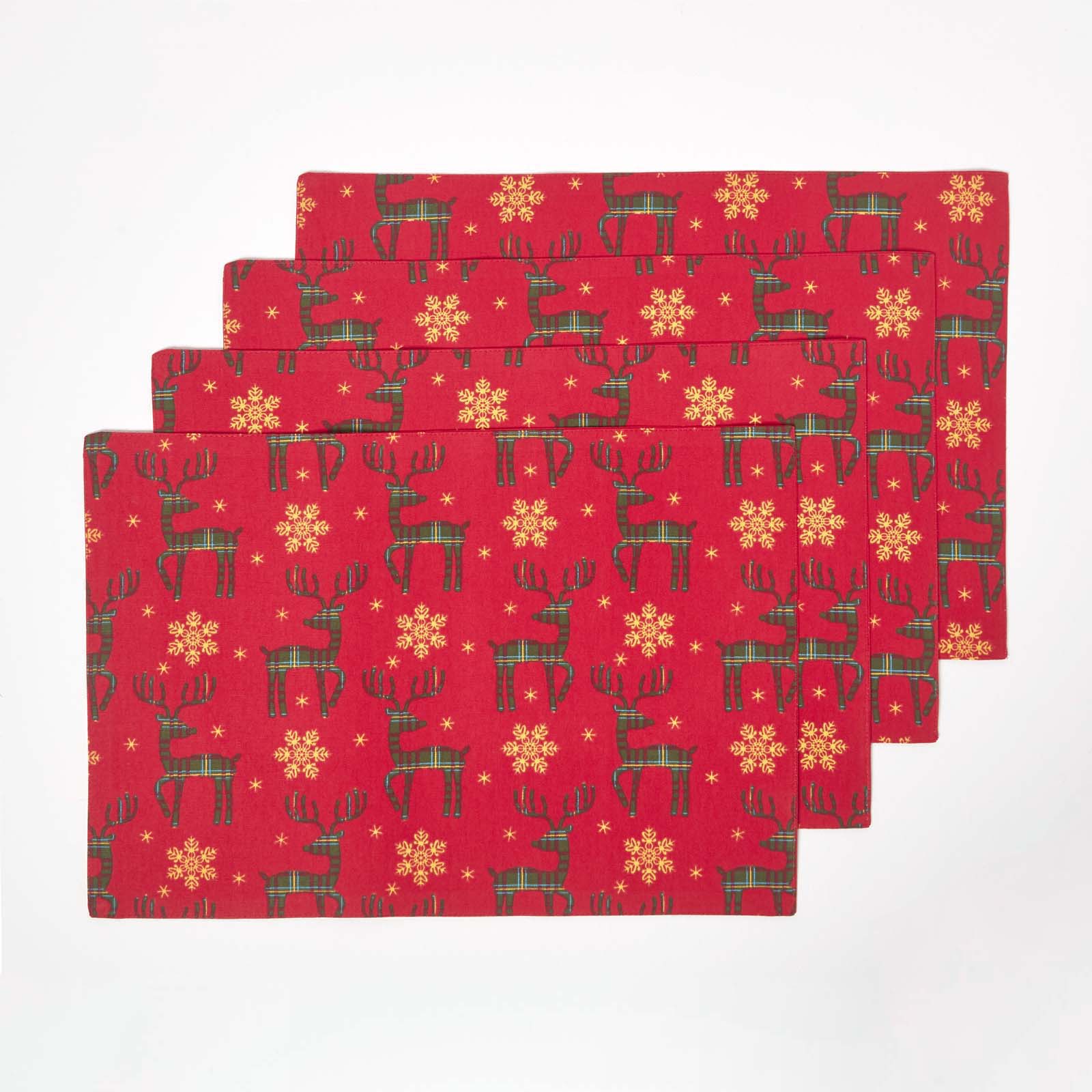 Red Reindeer Christmas Placemats, Set Of 4