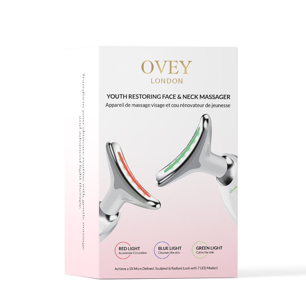 Ovey London Advanced Face & Neck Lifting Massager | Multi-functional Heat, LED & Vibration Device For Anti-aging & Firming