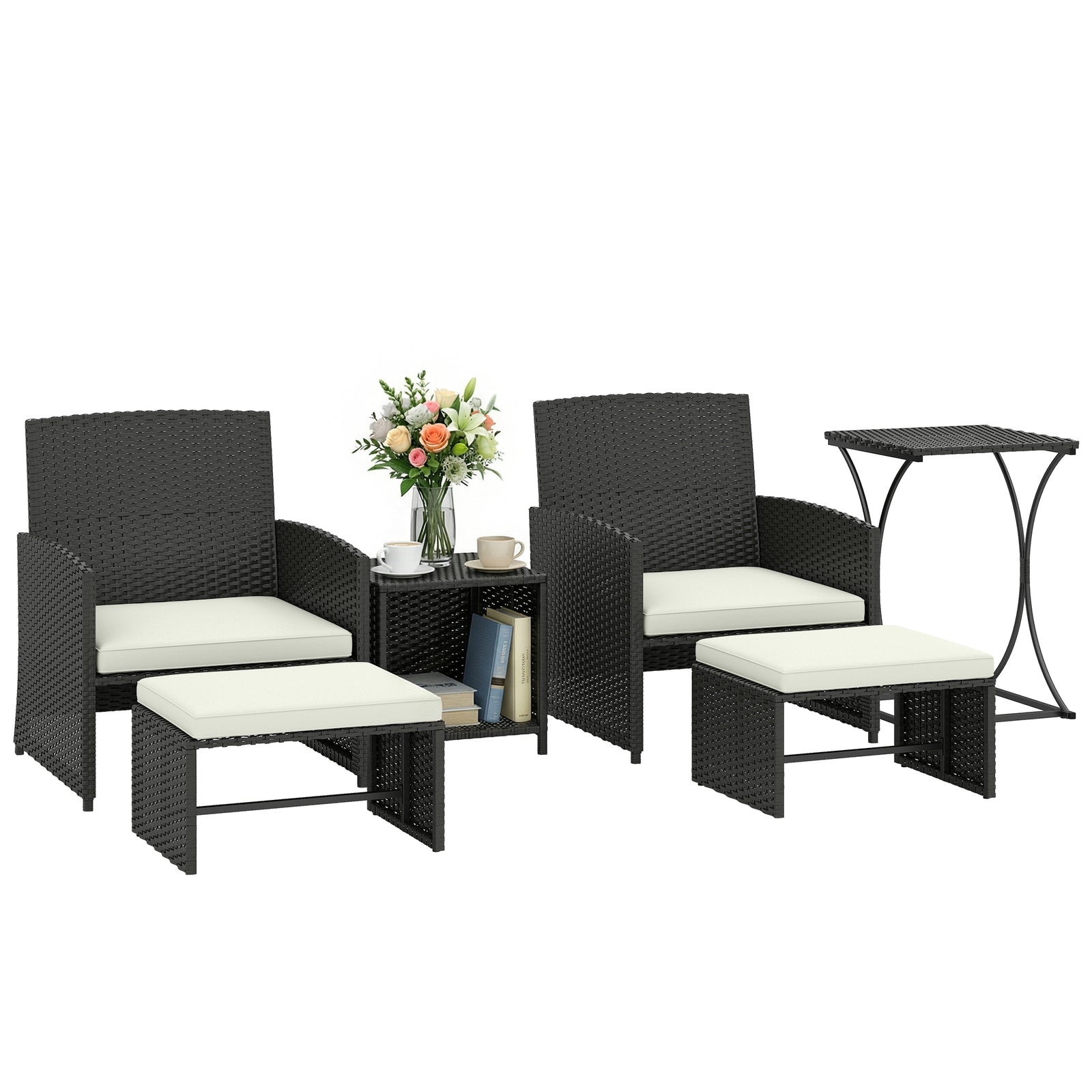 6 Piece Rattan Garden Furniture Set With Nesting Tables | Black