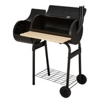 Outdoor Charcoal Bbq Smoker Grill With Side Fire Box, Built-in Thermometer, Wooden Prep Shelves, Storage Rack And Wheels