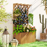 Wooden Planter W/ Trellis And Drainage Holes | Natural